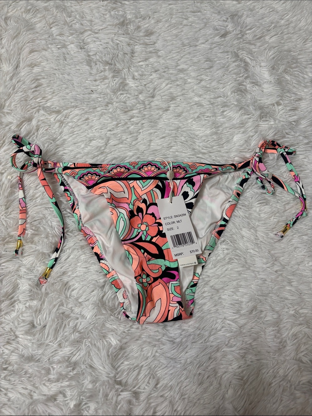 NWT Sunshine 79 Multi Color Tie Waist Swim Bottoms Size 2